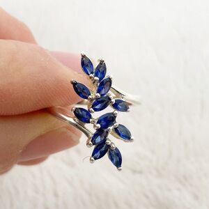 1.70 Ct Marquise Cut Lab Created Blue Sapphire Wrap Ring sterling silver .925